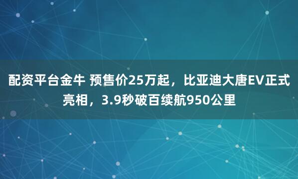 配资平台金牛 预售价25万起，比亚迪大唐EV正式亮相，3.9秒破百续航950公里